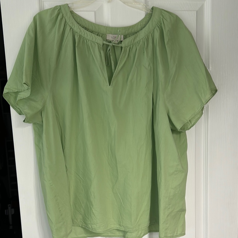 LOFT Sage Green Short Sleeve Peasant Blouse
